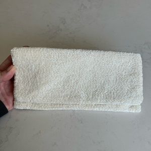 BHLDN Moyna beaded ivory white clutch purse bag wedding like new